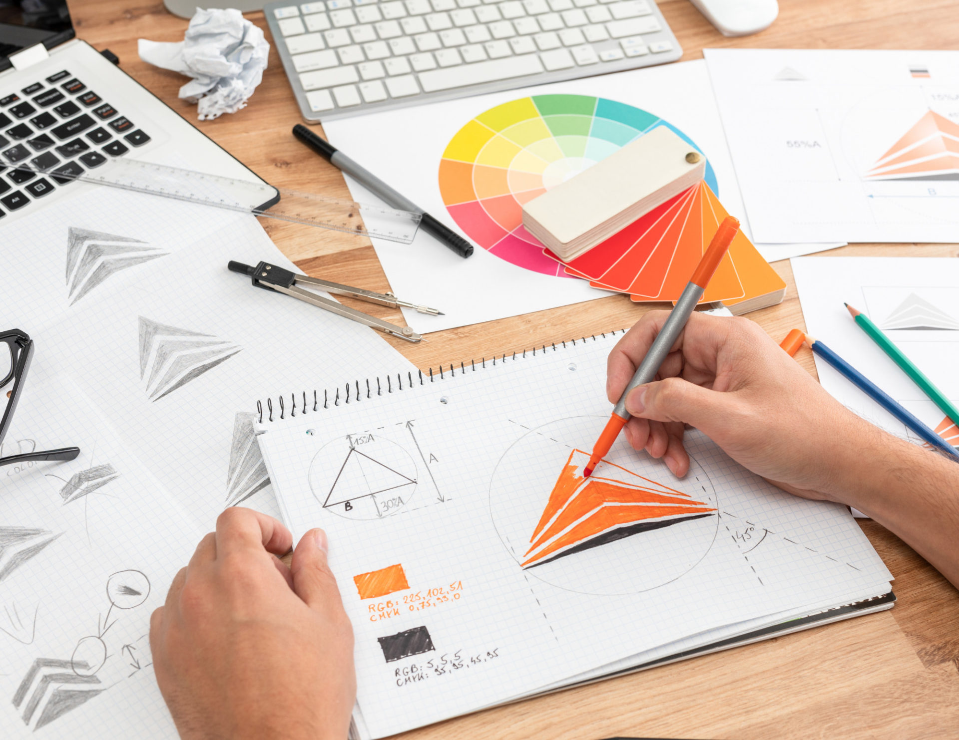 Image depicting sketch and color wheel